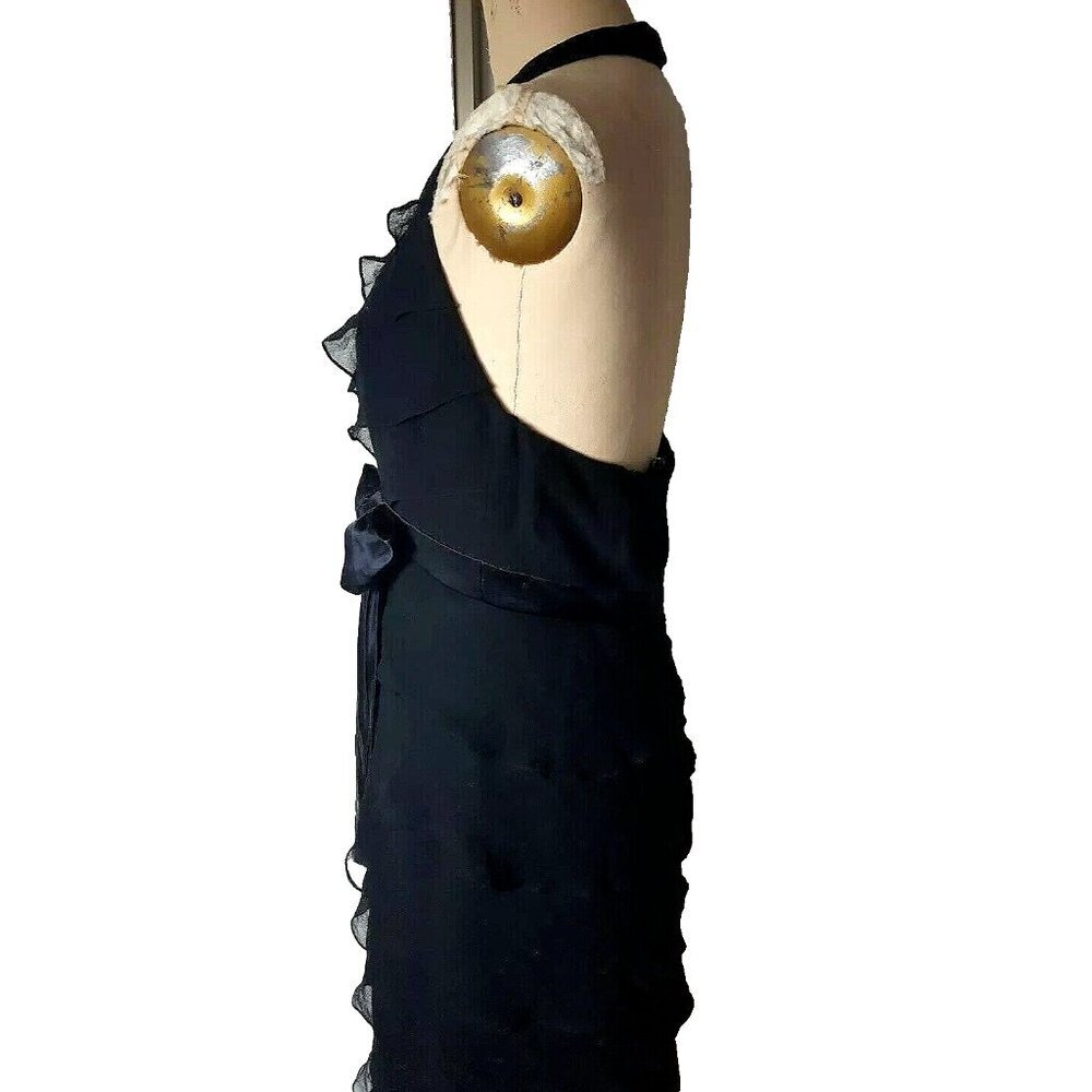 TADASHI Shoji vintage silk maxi black tiered ruffle halter cocktail dress gown - Picture 6 of 12